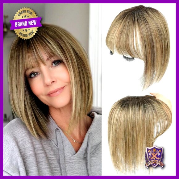 Human Hair Topper with Fringe 10 Inch 360° Bangs for Thinning Hair Swiss Base